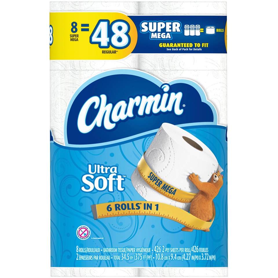 slide 4 of 4, Charmin Ultra Soft Toilet Paper Super Mega Rolls, 8 ct