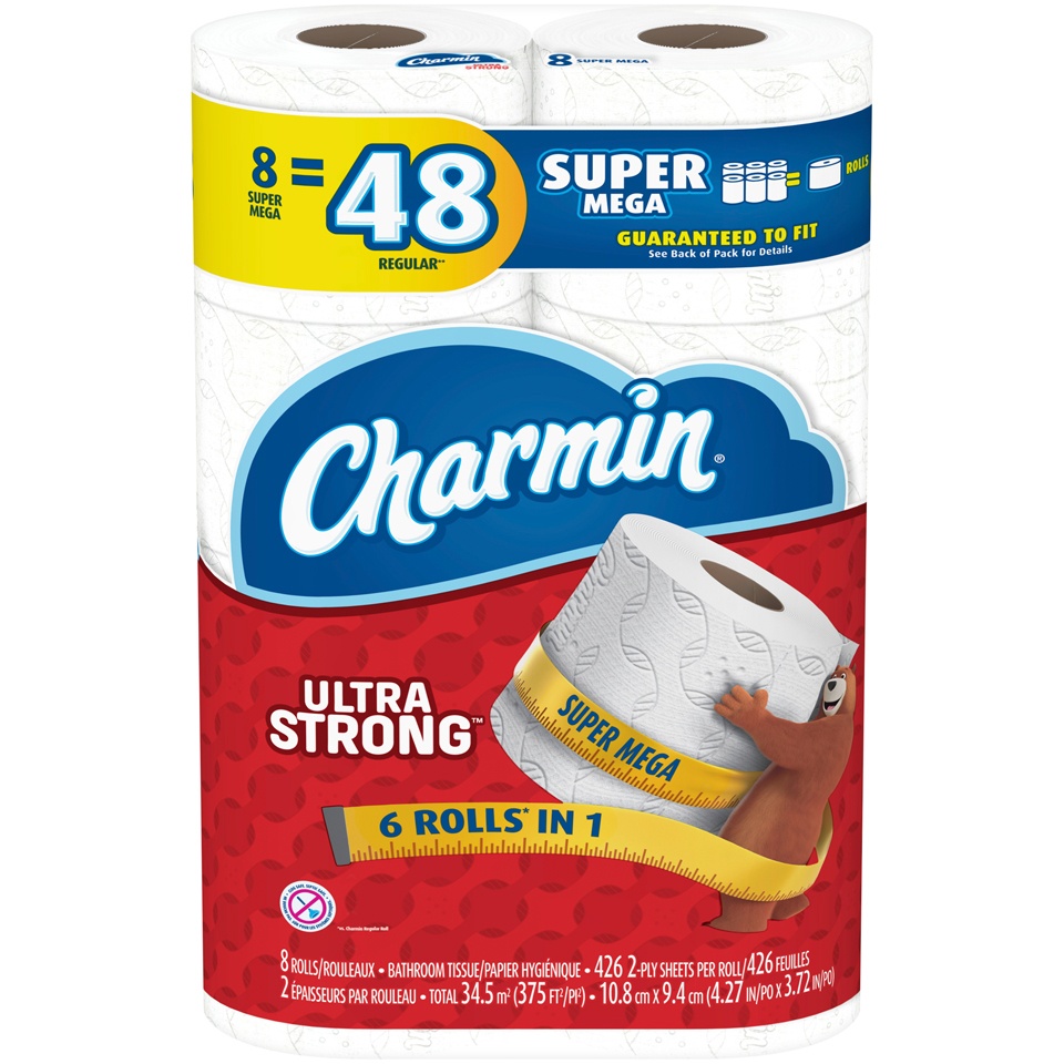 slide 4 of 4, Charmin Ultra Strong Toilet Paper Super Mega Rolls, 8 ct