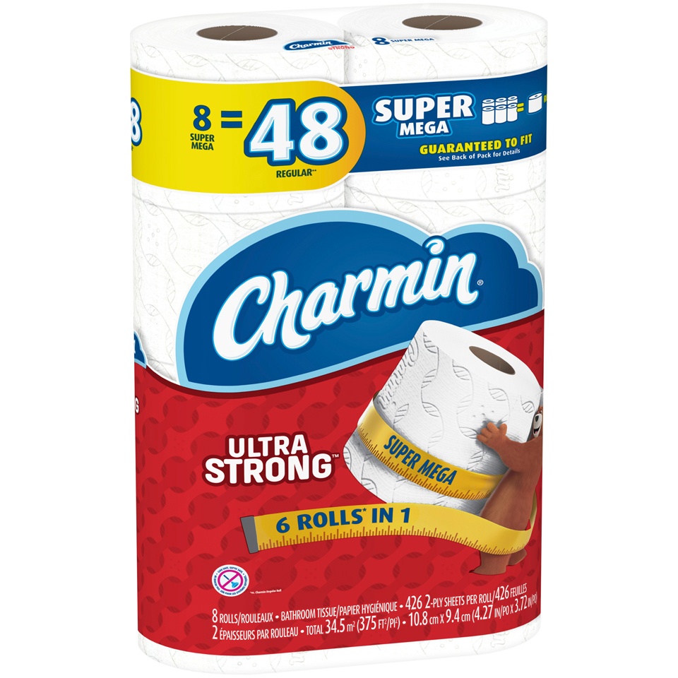 slide 2 of 4, Charmin Ultra Strong Toilet Paper Super Mega Rolls, 8 ct