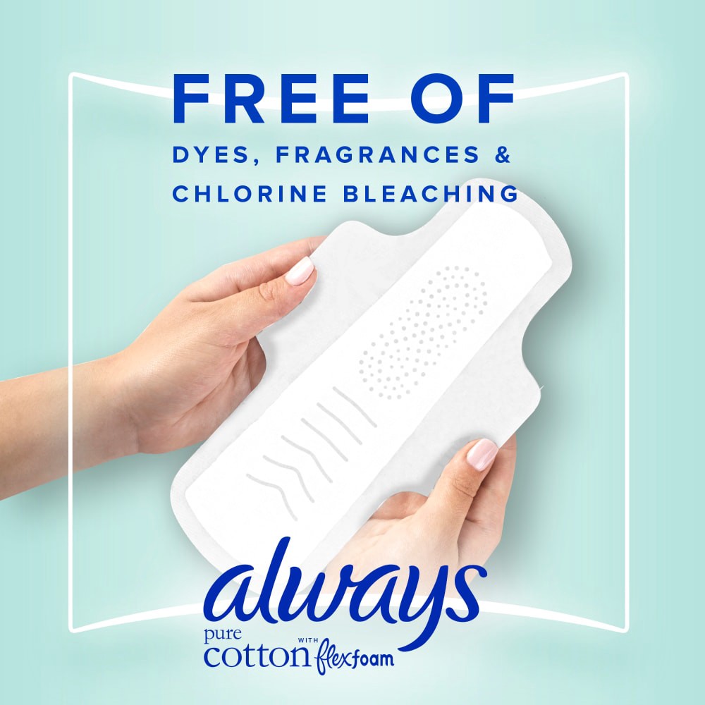slide 3 of 6, Always Pure Cotton Feminine Pads for Women, Size 2, Heavy, with wings, unscented, 24 CT, 24 ct