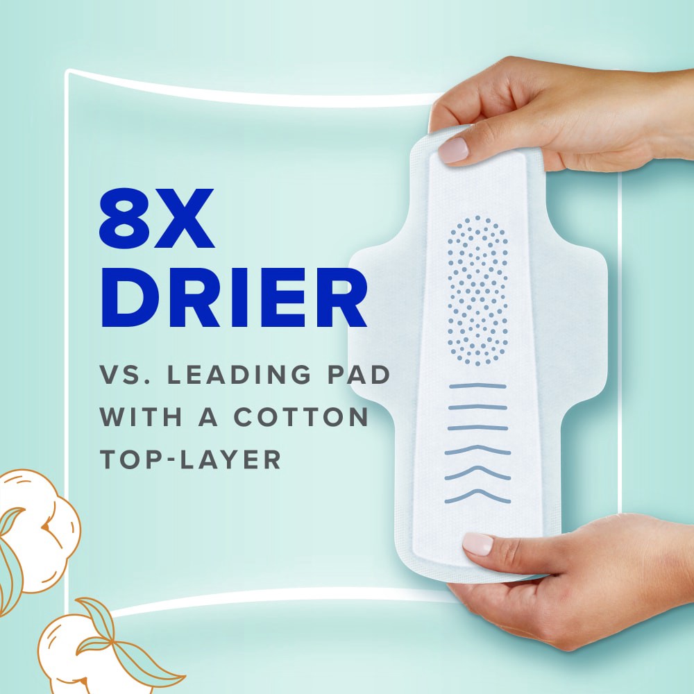 slide 2 of 6, Always Pure Cotton Pads with FlexFoam, Size 2, Heavy Absorbency, with Wings, Unscented, 24 CT, 24 ct