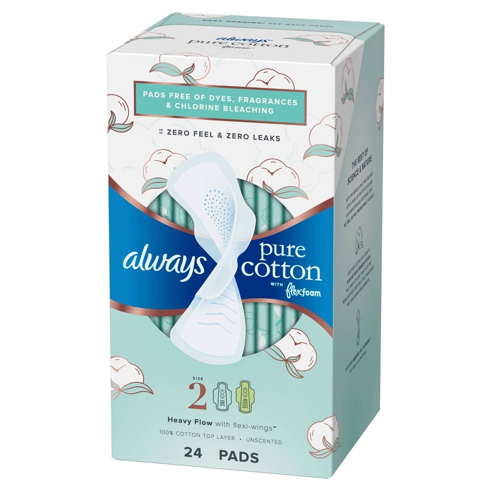 slide 3 of 4, Always Pure Cotton Feminine Pads for Women, Size 2, Heavy, with wings, unscented, 24 CT, 24 ct