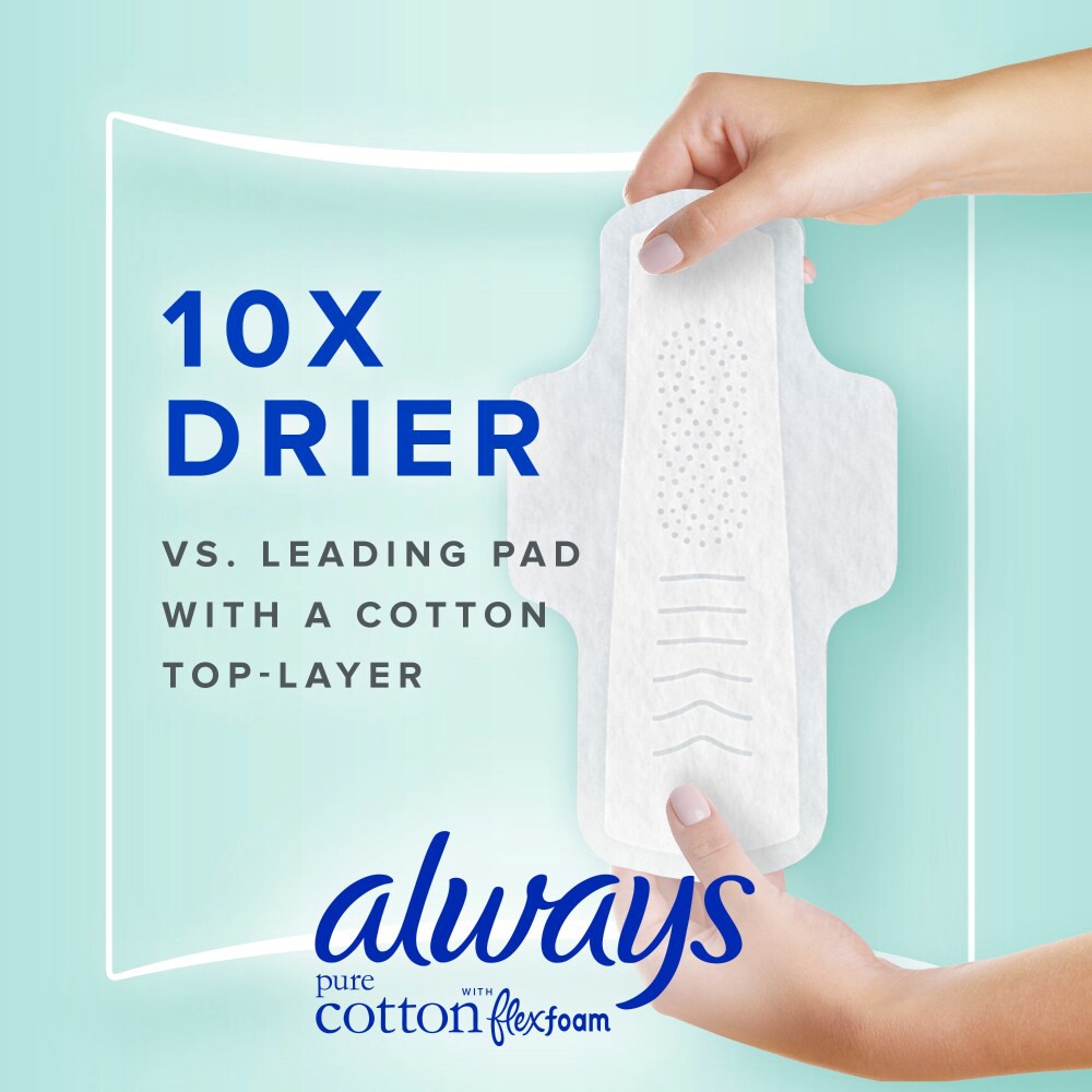 slide 6 of 6, Always Pure Cotton Feminine Pads for Women, Size 2, Heavy, with wings, unscented, 24 CT, 24 ct