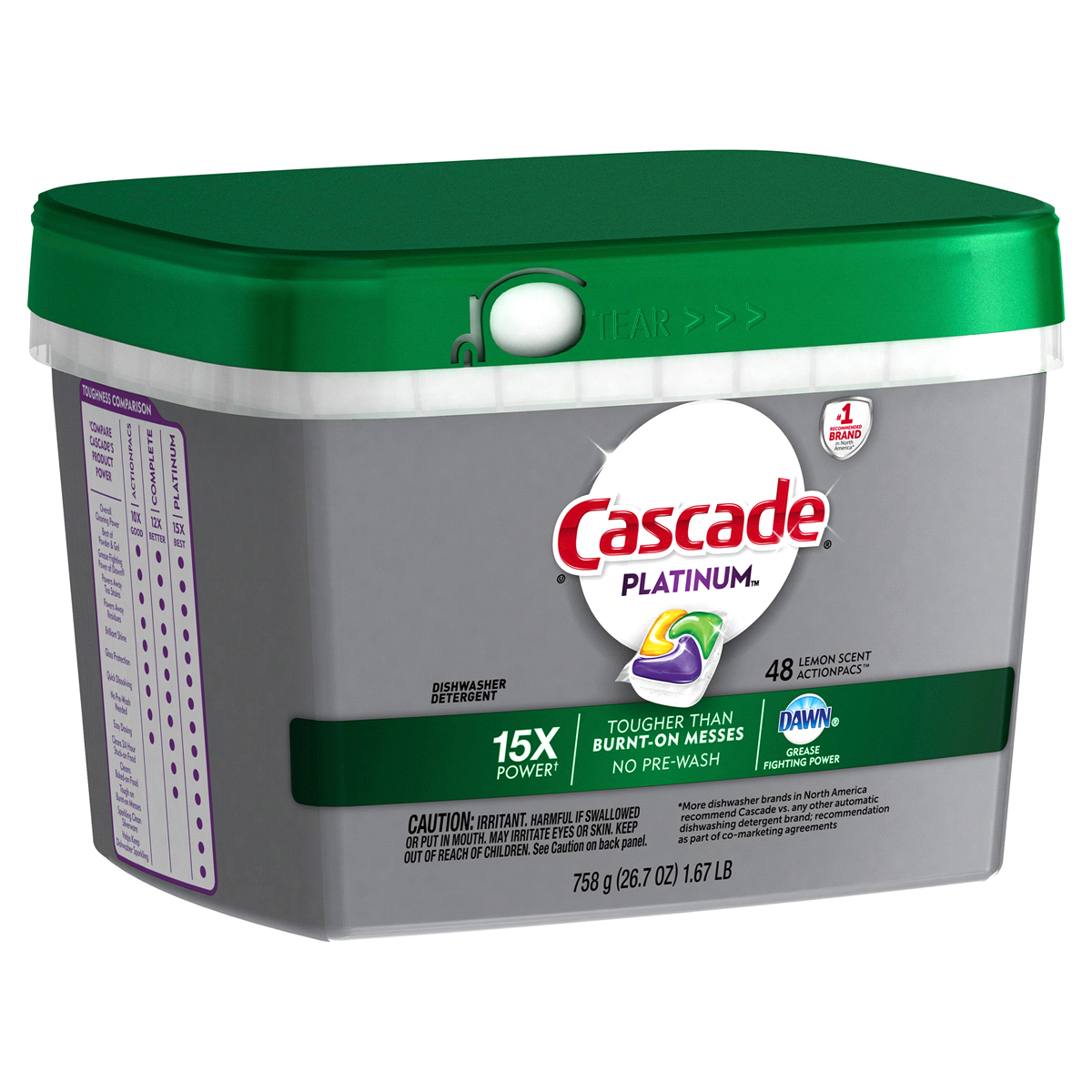 Cascade Lemon Scent Platinum ActionPacs Dishwasher Detergents 48ct 48
