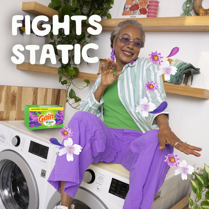 slide 2 of 2, Gain dryer sheets, 105 Count, Moonlight Breeze Scent, Laundry Fabric Softener Sheets with 2-in-1 Aromaboost Plus Softness, 105 ct