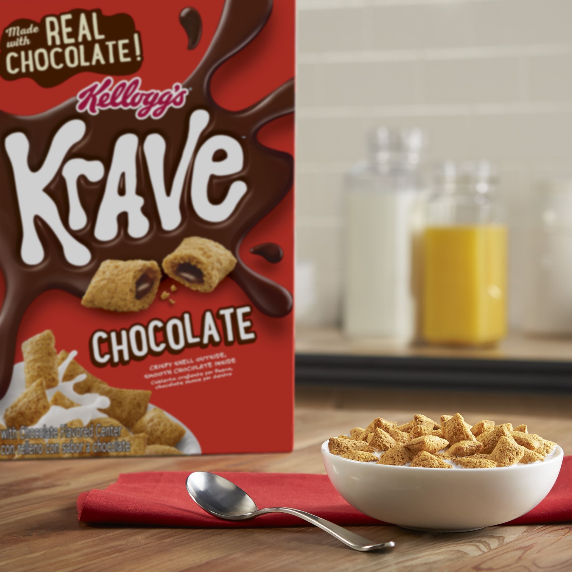 slide 4 of 7, Krave Kellogg's Krave Cold Breakfast Cereal, 7 Vitamins and Minerals, Made with Whole Grain, Chocolate, 11.4 oz
