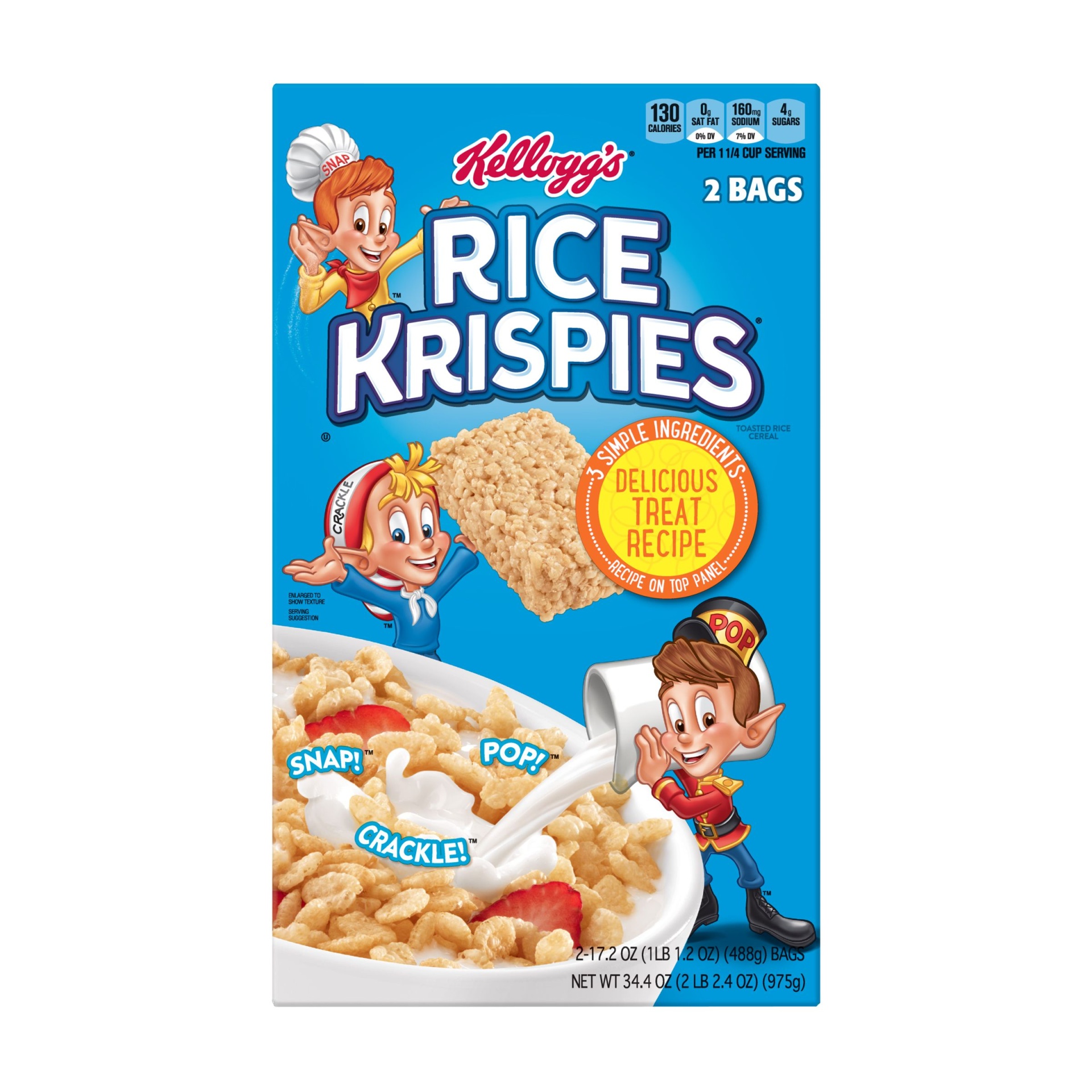 slide 2 of 7, Kellogg's Rice Krispies Breakfast Cereal Original Snap Crackle Pop Fat-Free, 34.4 oz
