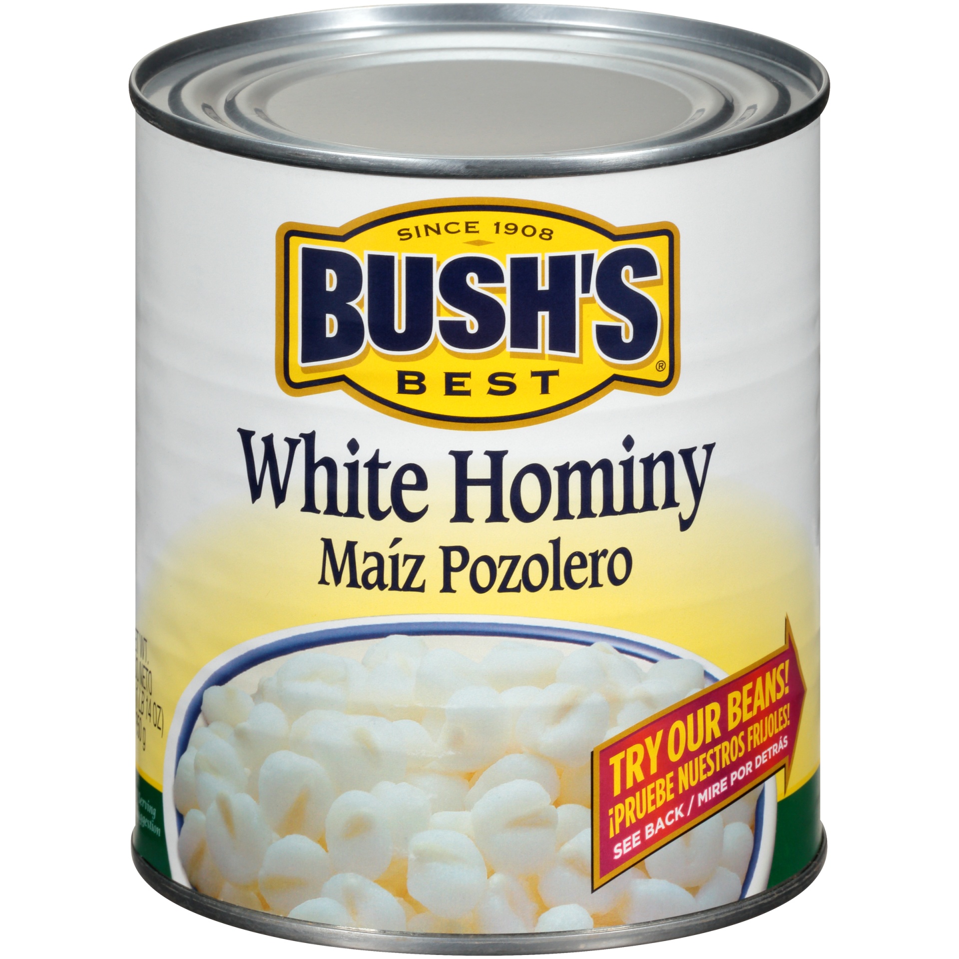 slide 3 of 6, Bush's Best White Hominy, 30 oz
