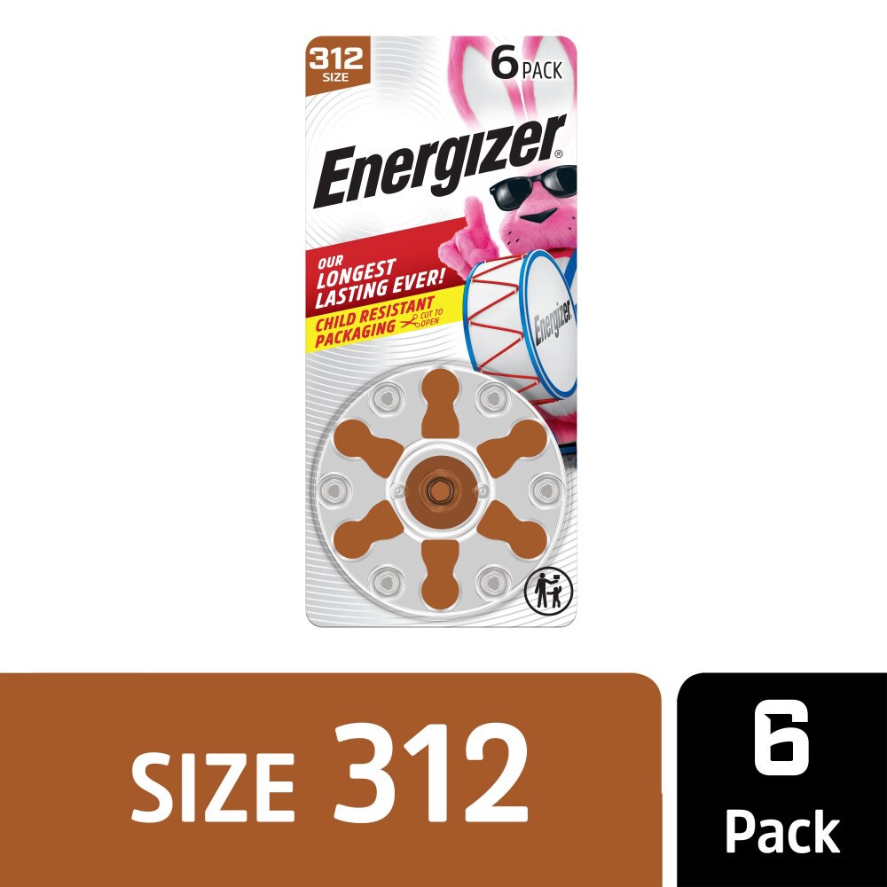 slide 5 of 6, Energizer Hearing Aid Batteries Size 312, Brown Tab, 6 Pack, 6 ct
