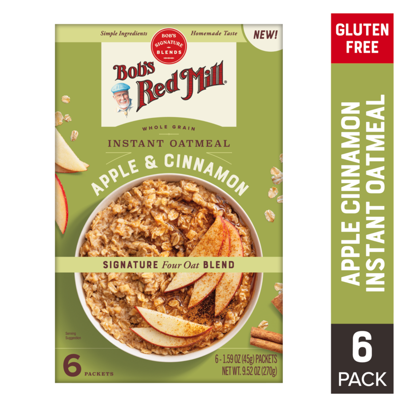 slide 5 of 5, Bob's Red Mill Whole Grain Apple & Cinnamon Instant Oatmeal 6 - 1.59 oz Packets, 6 ct