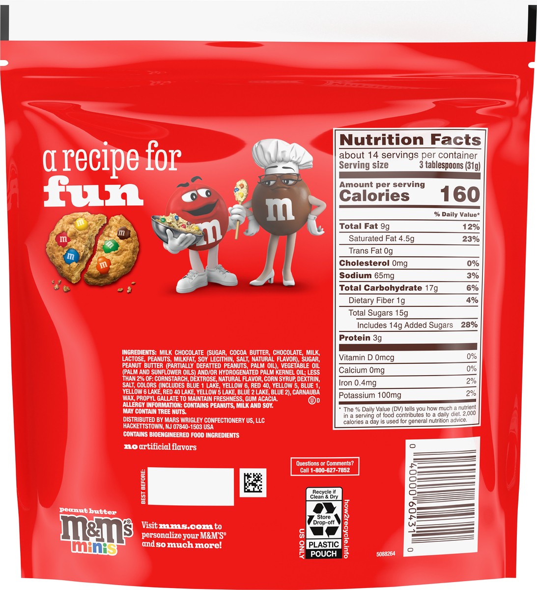 slide 4 of 12, M&M'S Minis Peanut Butter Candy, Family Size, 15 Oz Bulk Resealable Bag, 15 oz