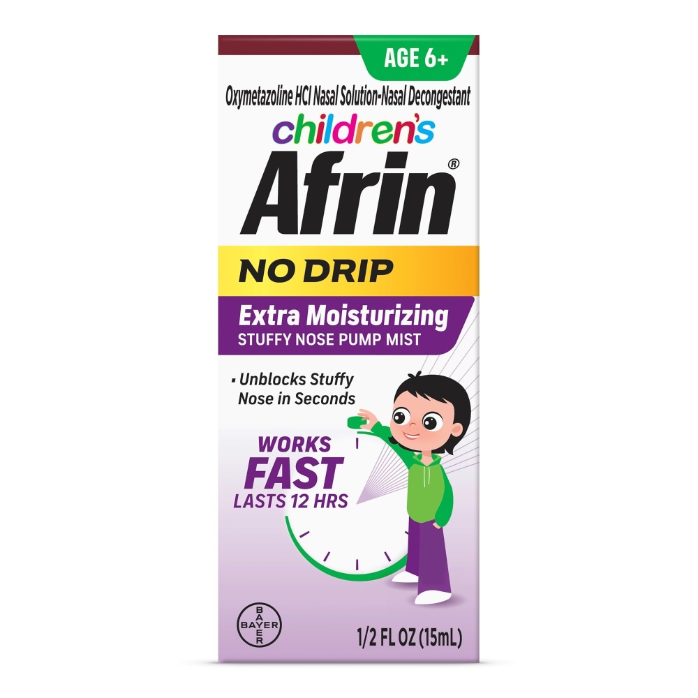 slide 1 of 5, Afrin Kids No Drip Stuffy Nose Pump Mist, 0.5 fl oz