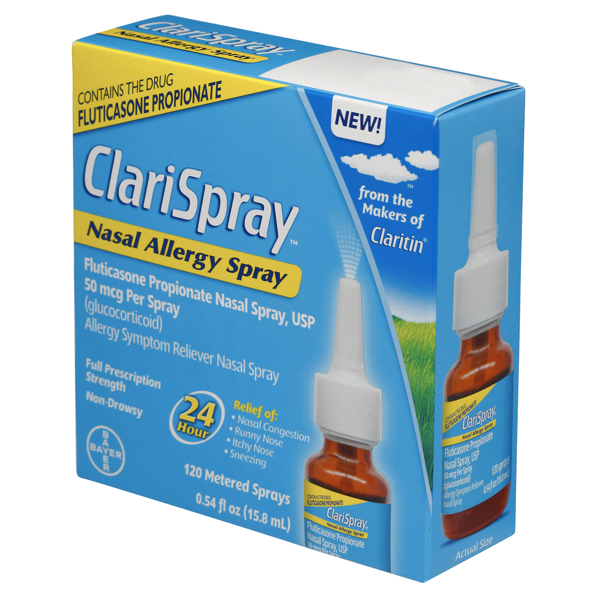 slide 6 of 8, Claritin Clarispray Nasal Allergy Spray Fluticasone 120 Sprays, 0.54 fl oz