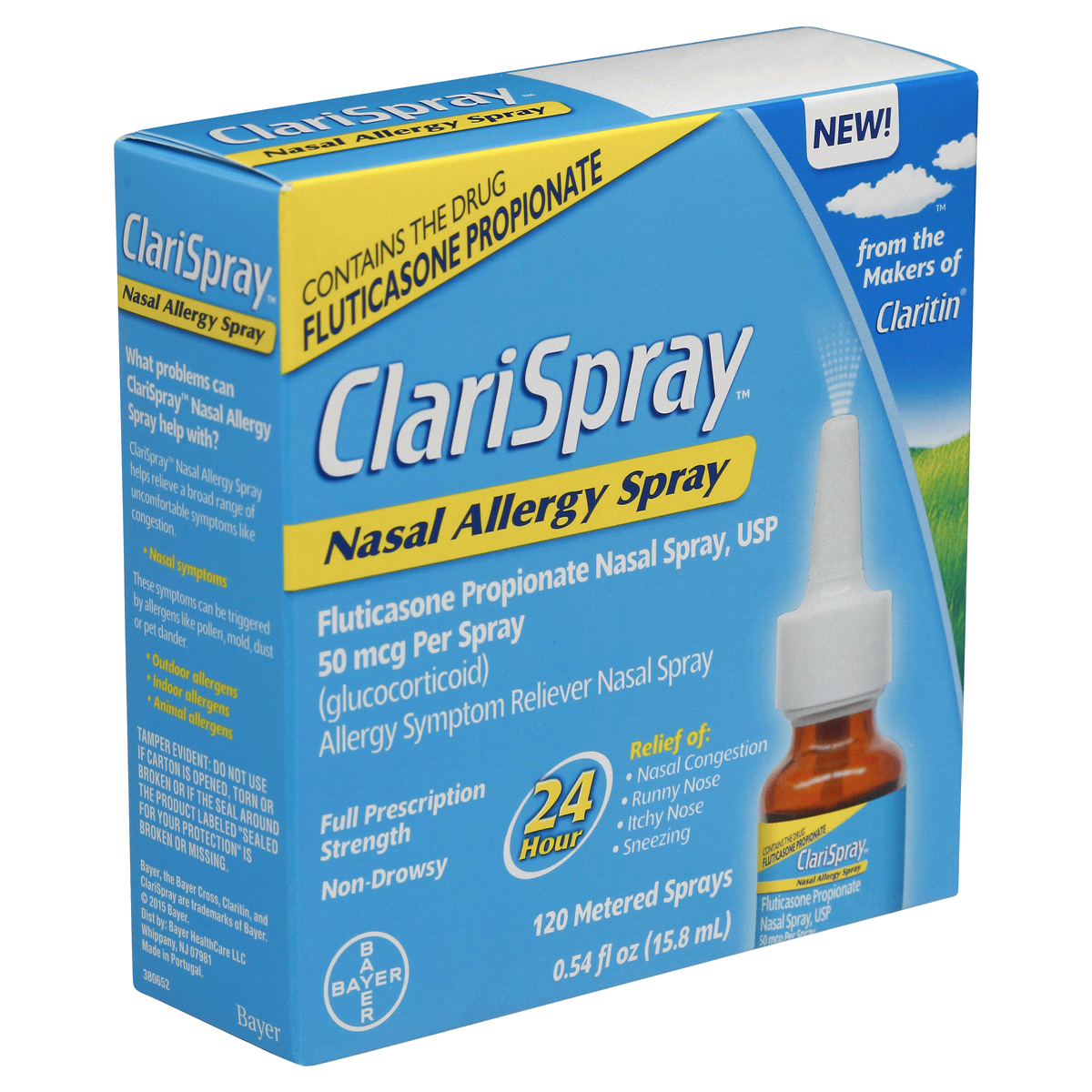 slide 8 of 8, Claritin Clarispray Nasal Allergy Spray Fluticasone 120 Sprays, 0.54 fl oz