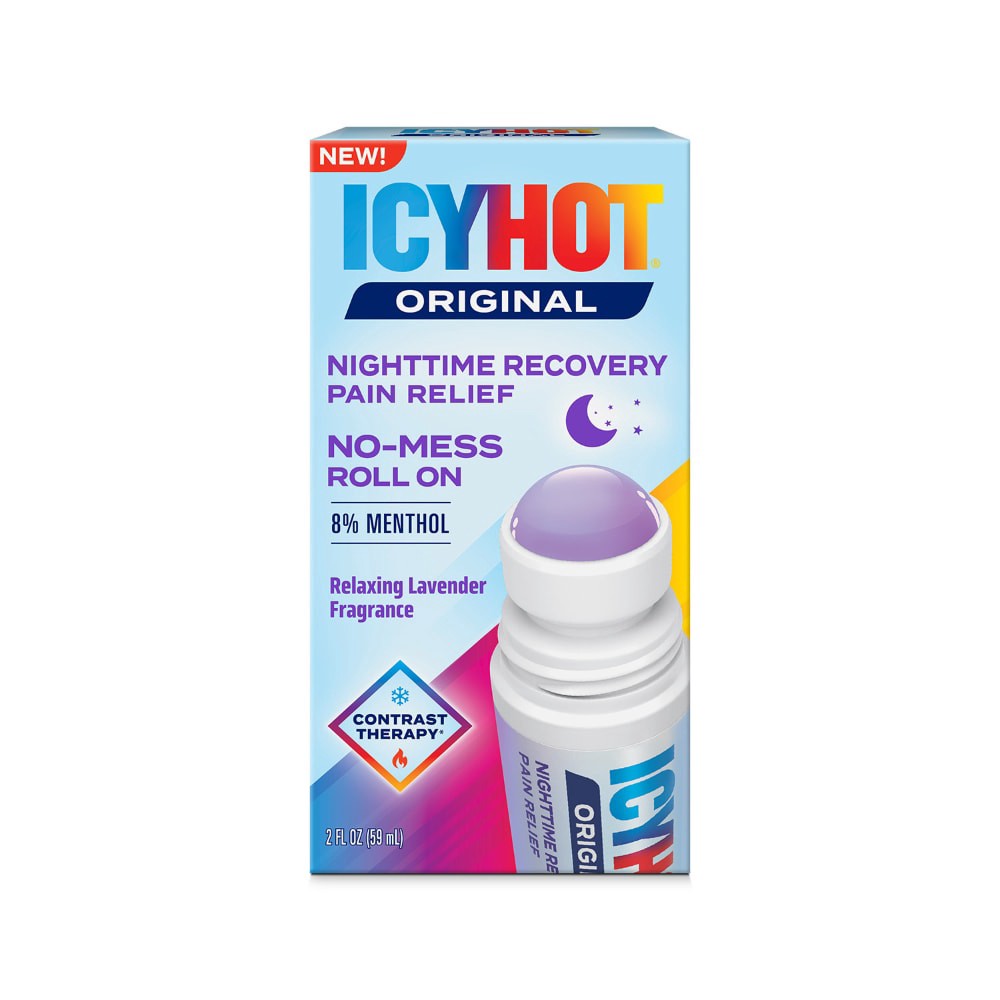 slide 2 of 6, Icy Hot Nighttime Recovery No-Mess Pain Relief With Roll-On Applicator, 8% Menthol For Targeted Relief From Nighttime Aches and Soreness With Relaxing Lavender Scent, 2 Fl. Oz., 2 fl oz