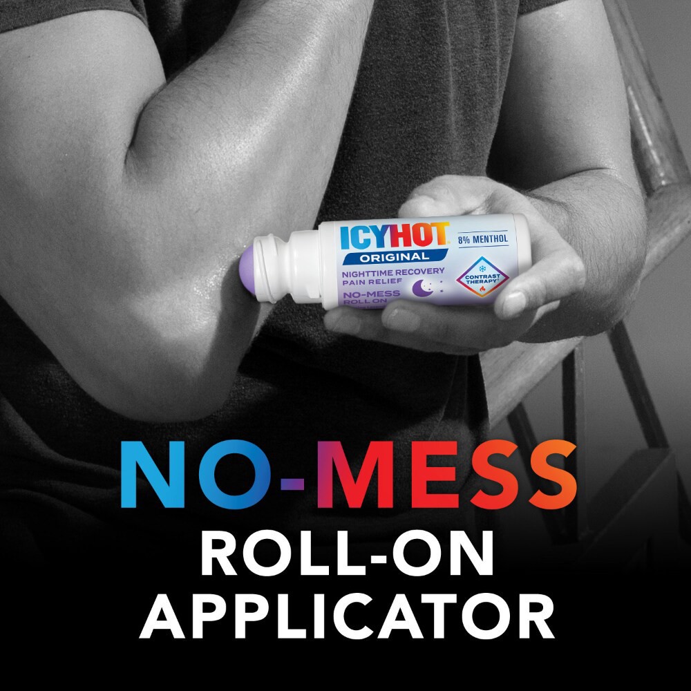slide 5 of 6, Icy Hot Nighttime Recovery No-Mess Pain Relief With Roll-On Applicator, 8% Menthol For Targeted Relief From Nighttime Aches and Soreness With Relaxing Lavender Scent, 2 Fl. Oz., 2 fl oz