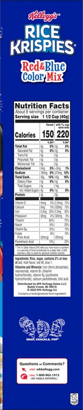 slide 5 of 5, Rice Krispies Kellogg's Rice Krispies Breakfast Cereal Red and Blue Color Mix, Breakfast Food, 12.3 oz, 12.3 oz