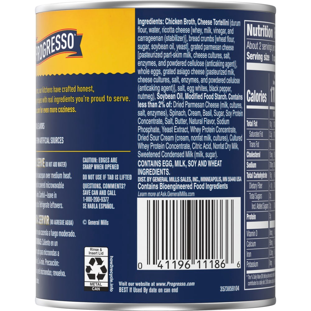 slide 6 of 6, Progresso Rich & Hearty, Three Cheese Tortellini in a Creamy Soup With Spinach, 18.5 oz., 18.5 oz
