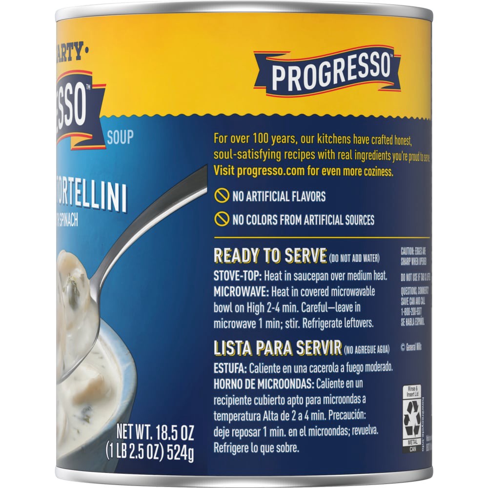 slide 4 of 6, Progresso Rich & Hearty, Three Cheese Tortellini in a Creamy Soup With Spinach, 18.5 oz., 18.5 oz