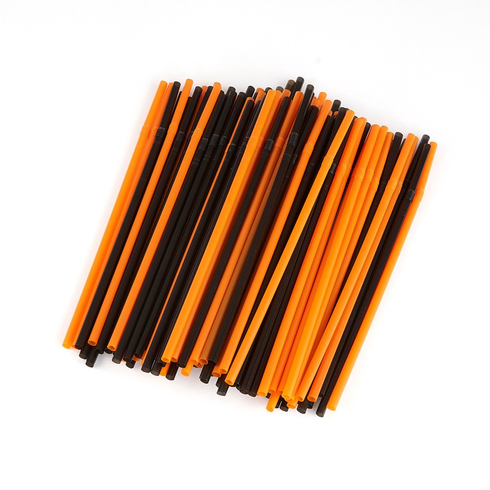 slide 1 of 1, Everyday Living Halloween Straws - Orange/Black, 100 ct