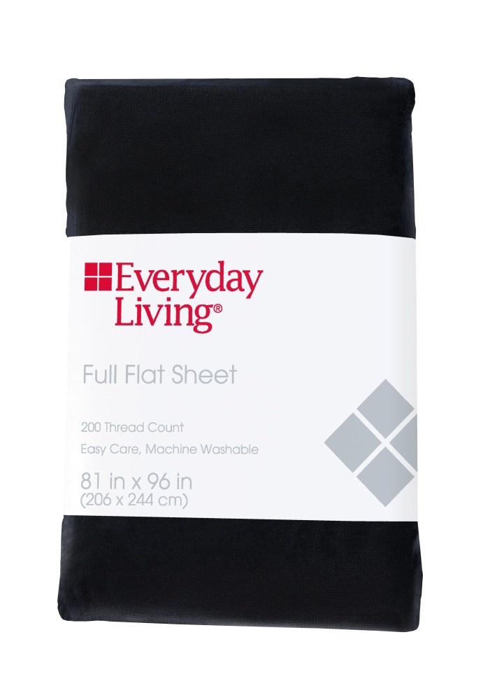 slide 1 of 1, Everyday Living Cotton/Polyester 200 Thread Count Flat Sheet - Jet Black, Full Size