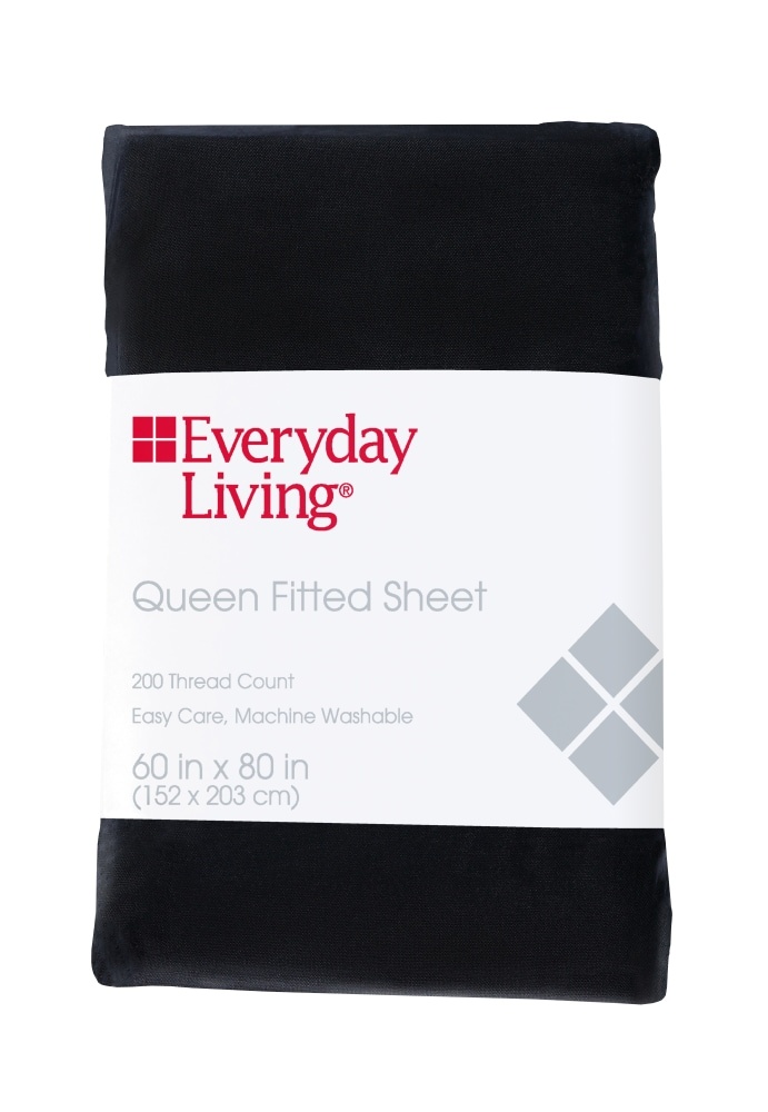 slide 1 of 1, Everyday Living Cotton/Polyester 200 Thread Count Fitted Sheet - Jet Black, Queen Size
