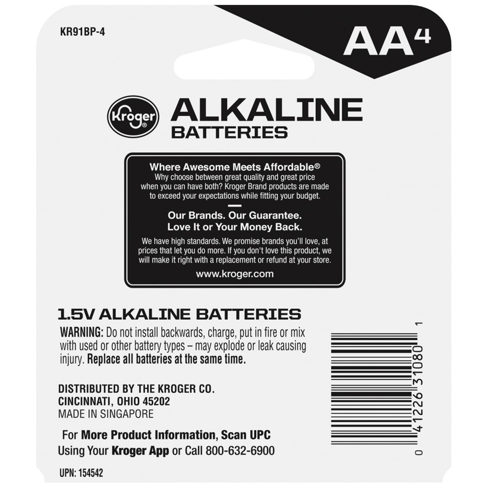 slide 2 of 2, Kroger Aa Alkaline Batteries, 4 ct