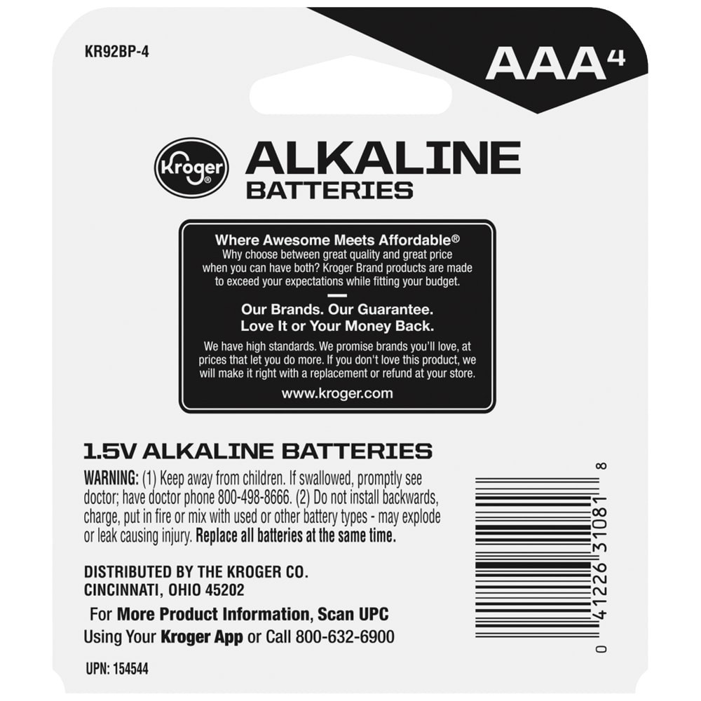 slide 2 of 2, Kroger Aaa Alkaline Batteries, 4 ct