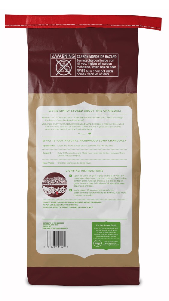 slide 3 of 3, Simple Truth 100% Natural Hardwood Lump Charcoal, 8 lb