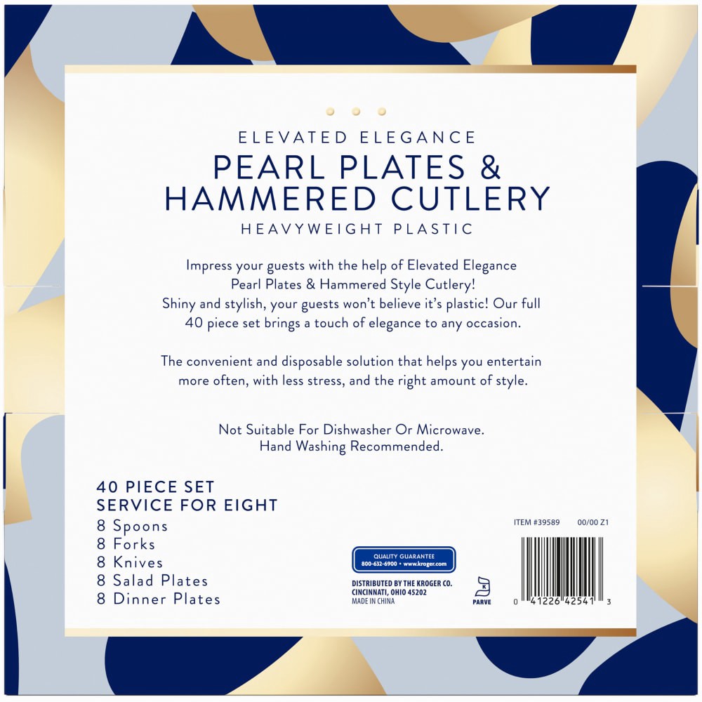 slide 3 of 4, Kroger Heavyweight Plastic Pearl Plates & Hammered Cutlery Set, 40 ct