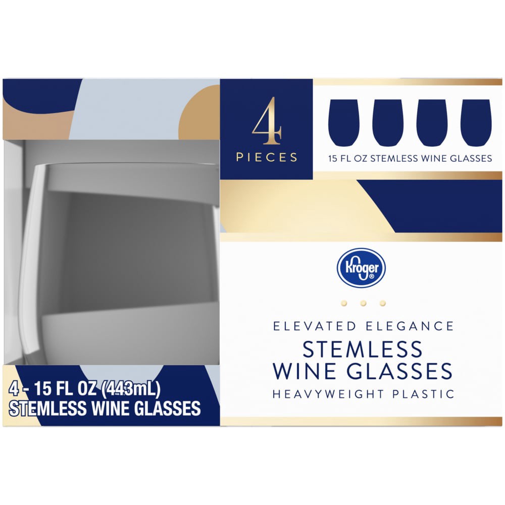 slide 3 of 3, Kroger Elevated Elegance Heavyweight Plastic Stemless Wine Glasses, 4 ct