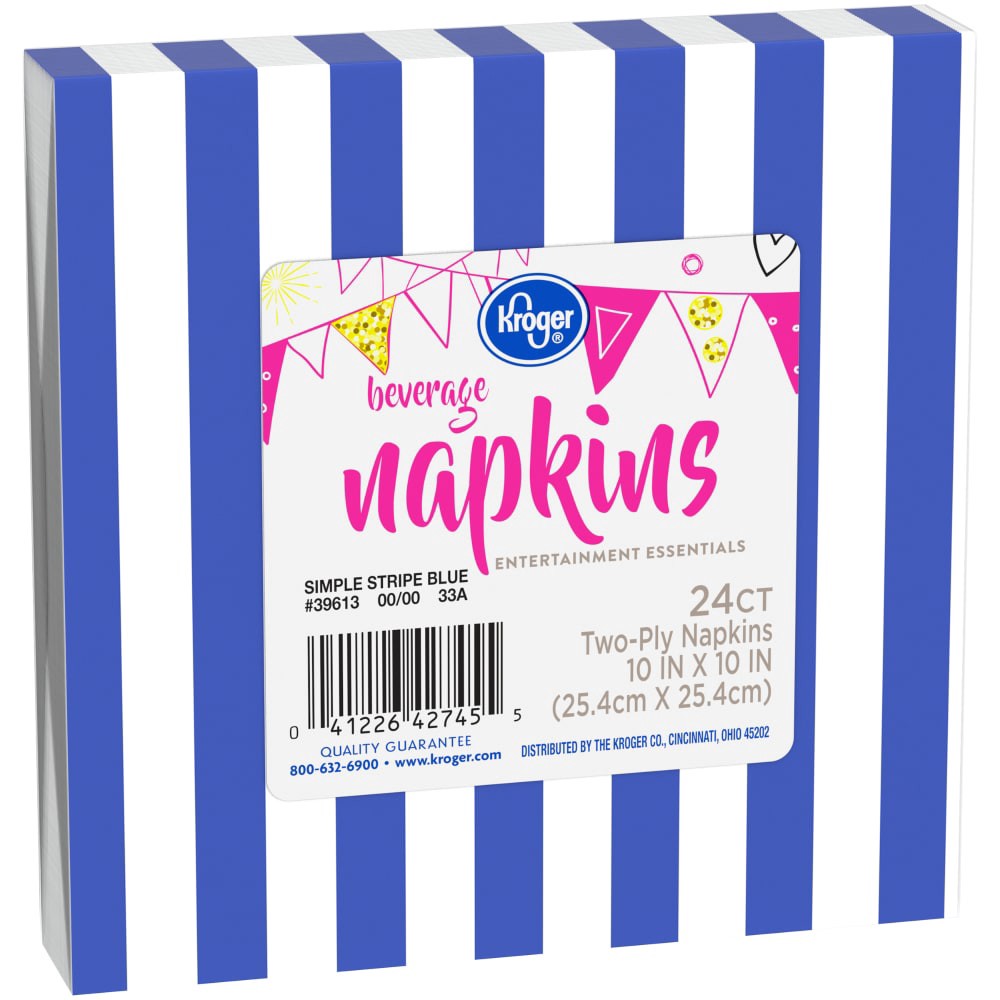 slide 4 of 4, Kroger Entertainment Essentials Simple Stripe Beverage Napkins - Blue, 24 ct