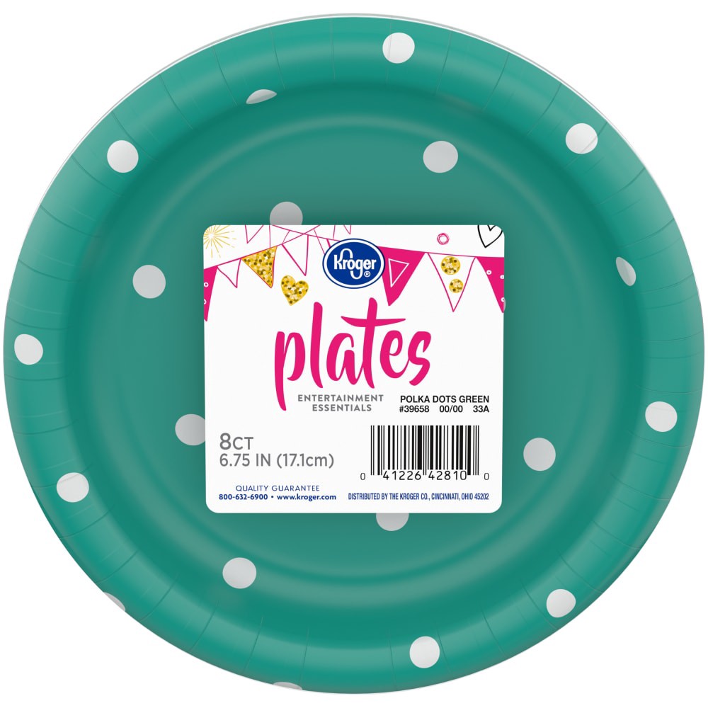 slide 2 of 2, Kroger Entertainment Essentials Polka Dot Paper Plates - 8 Pack - Green, 6.75 in