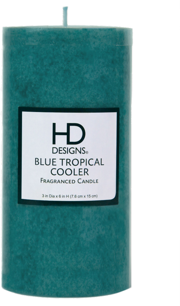 slide 1 of 1, Hd Designs Blue Tropical Cooler Pillar Candle - Turquoise, 3 in x 6 in