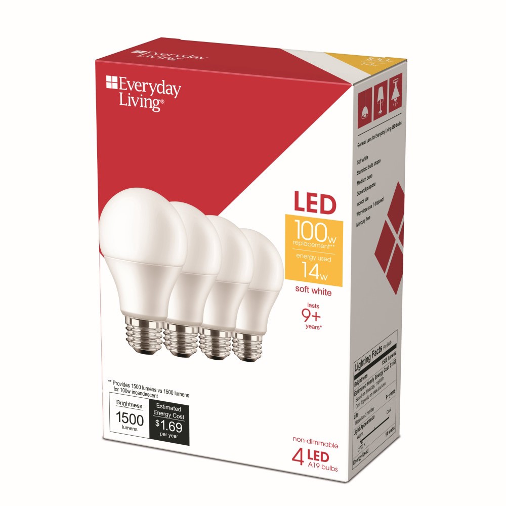 slide 3 of 3, Everyday Living 14-Watt (100-Watt) A19 Led Light Bulbs, 4 ct