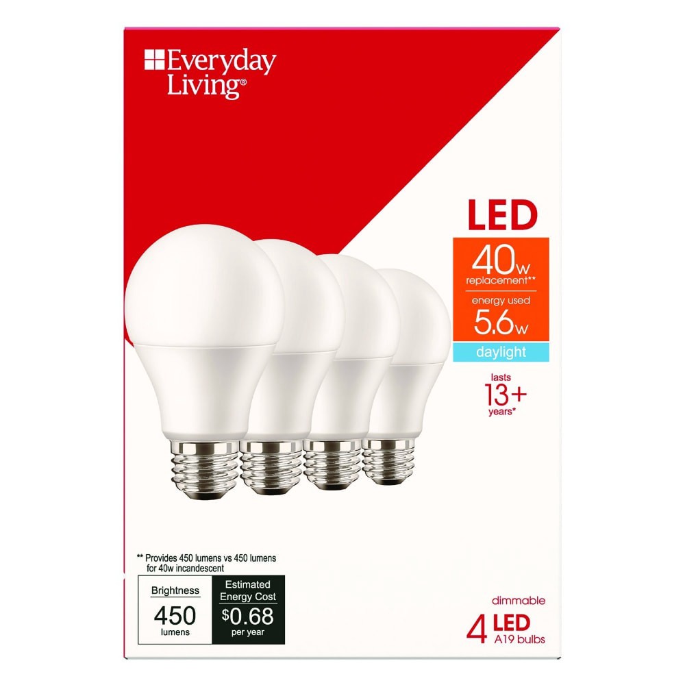 slide 4 of 4, Everyday Living 5.6-Watt (40-Watt) A19 Led Light Bulbs, 4 ct