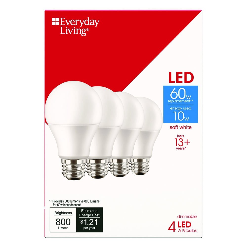 slide 6 of 6, Everyday Living 10-Watt (60-Watt) A19 Led Light Bulbs, 4 ct