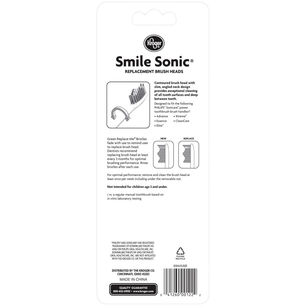 slide 3 of 4, Kroger Smile Sonic Replacement Brush Heads, 2 ct