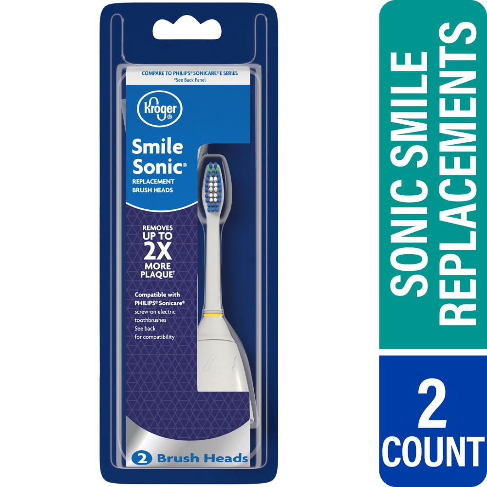 slide 3 of 5, Kroger Smile Sonic Replacement Brush Heads, 2 ct