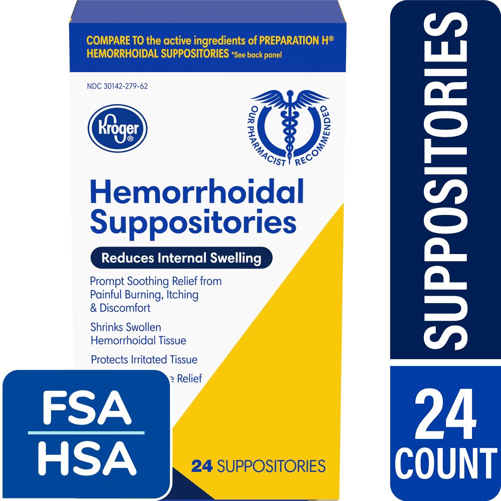 slide 2 of 4, Kroger Hemorrhoidal Suppositories, 24 ct
