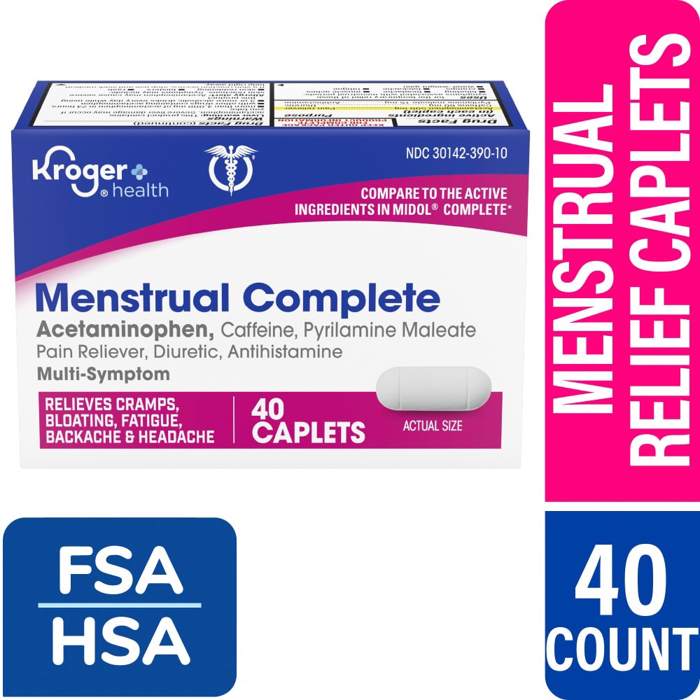 slide 5 of 5, Kroger Maximum Strength Menstrual Complete Pain Reliever Caplets, 40 ct