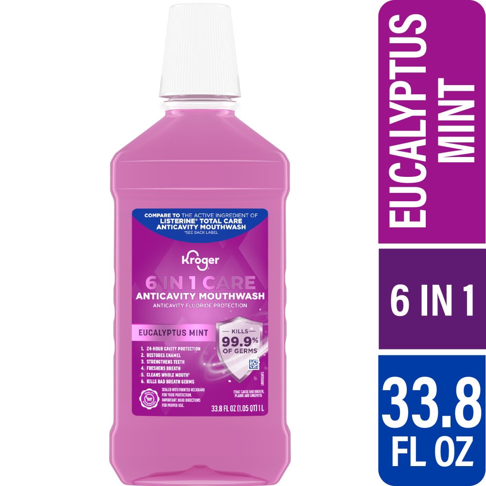 slide 2 of 3, Kroger Eucalyptus Mint Anticavity Mouth Rinse, 33.8 fl oz