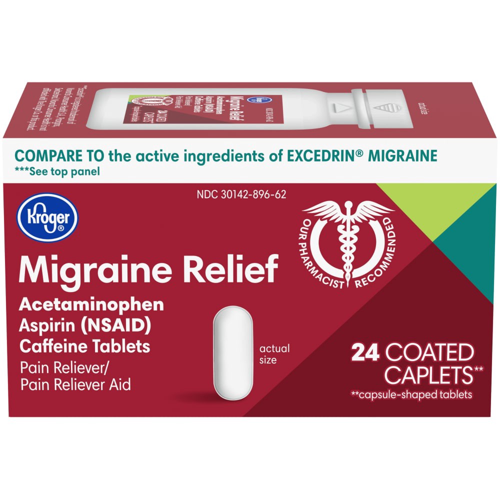 slide 2 of 3, Kroger Migraine Relief Coated Caplets, 24 ct