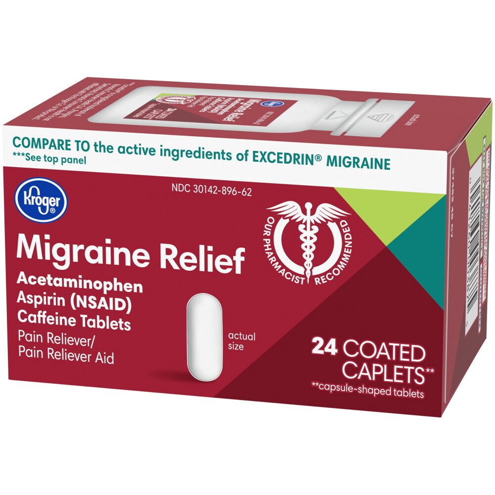 slide 3 of 3, Kroger Migraine Relief Coated Caplets, 24 ct