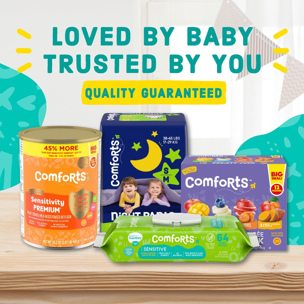 slide 3 of 6, Comforts Sensitive Baby Wipes, 3 pk; 64 ct