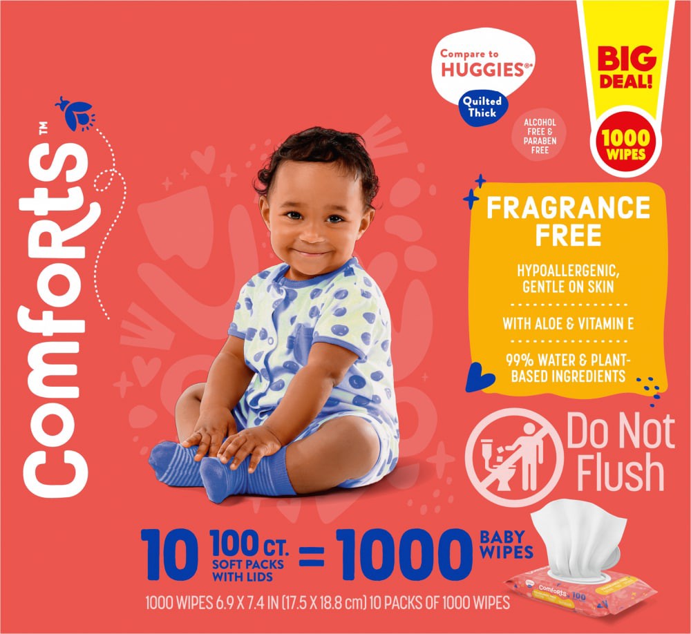 slide 3 of 3, Comforts Fragrance Free Big Deal! Baby Wipes, 1000 ct