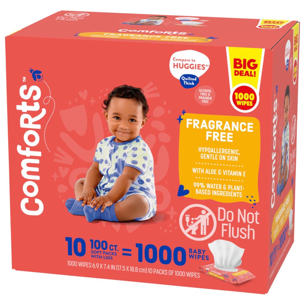slide 2 of 3, Comforts Fragrance Free Big Deal! Baby Wipes, 1000 ct