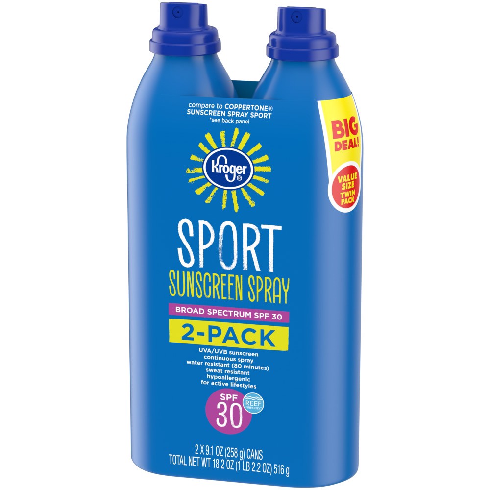 slide 2 of 3, Kroger Broad Spectrum Spf 30 Sport Sunscreen Spray, 2 ct; 9.1 oz