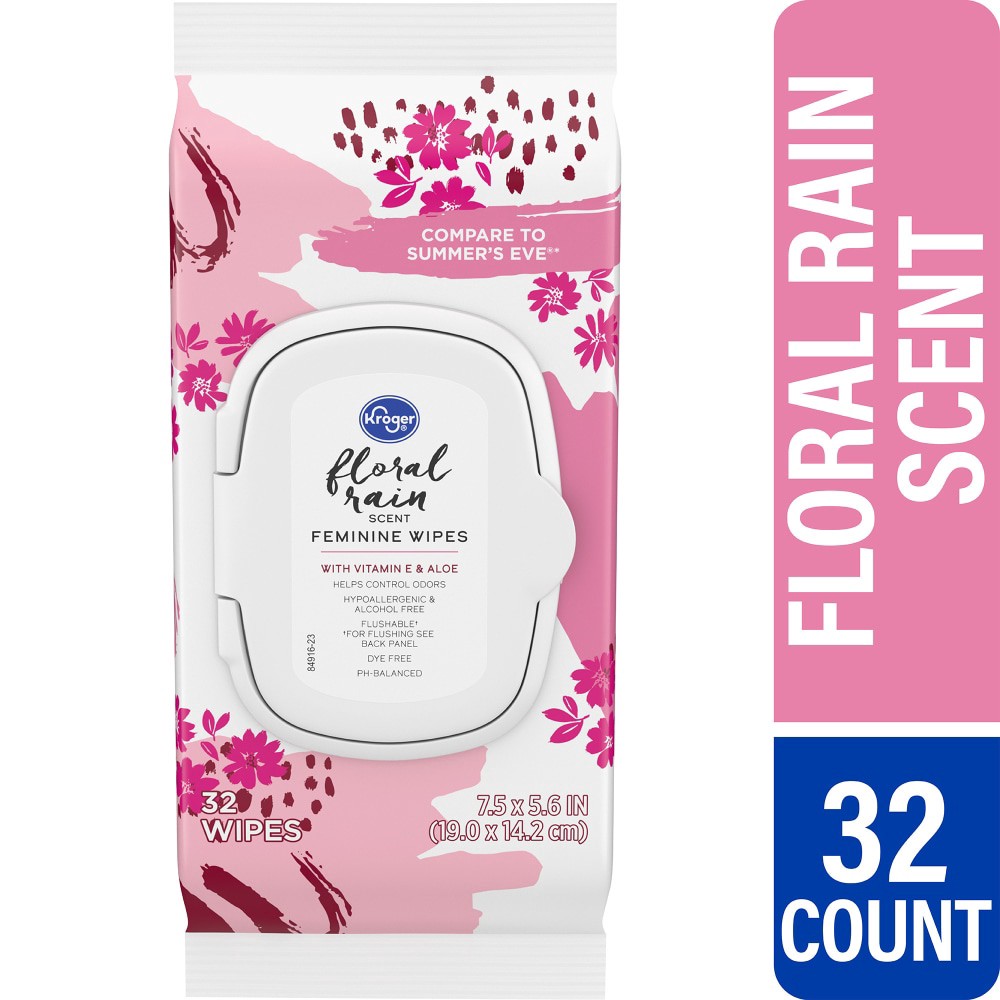 slide 2 of 3, Kroger Floral Rain Scent Feminine Wipes, 32 ct