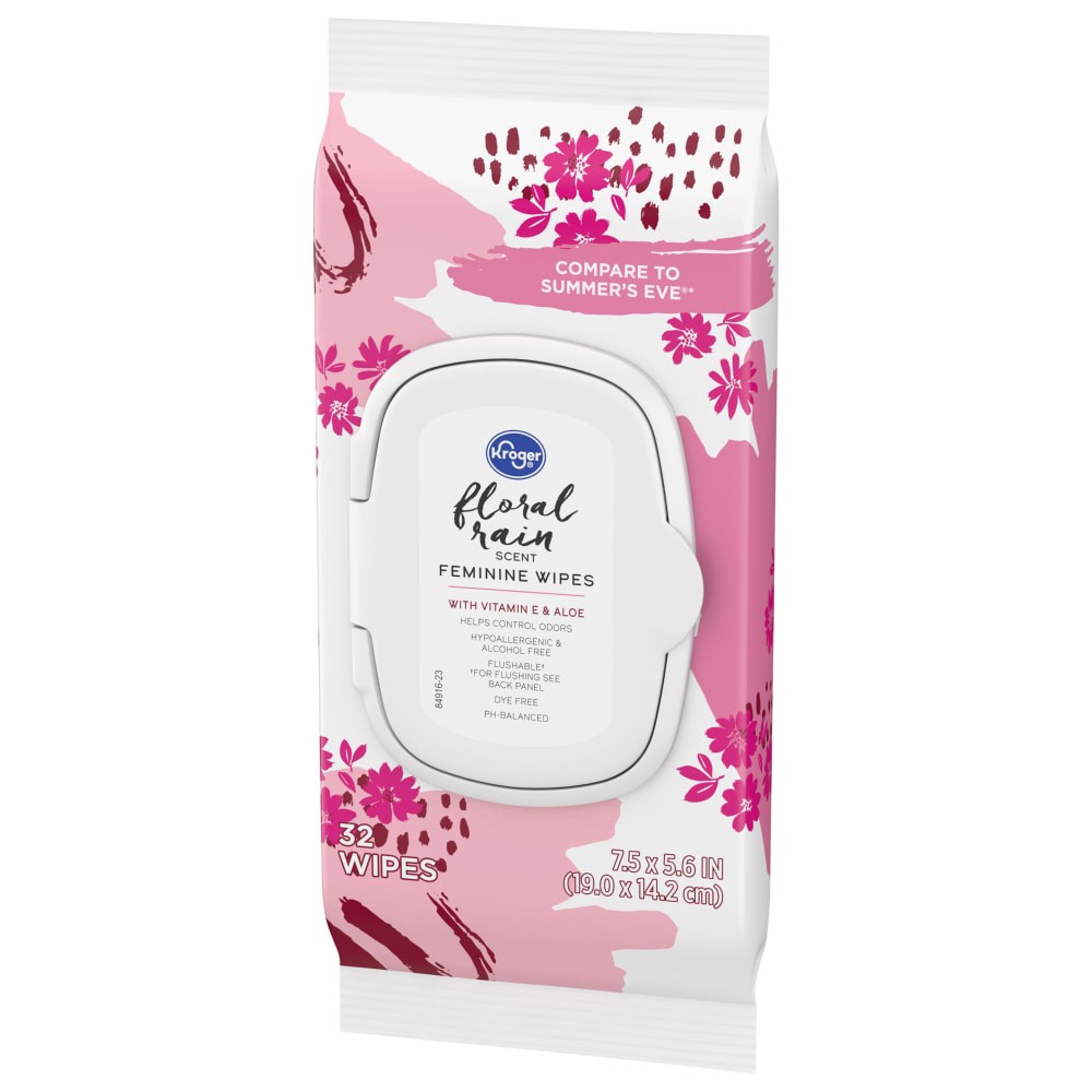 slide 5 of 5, Kroger Floral Rain Scent Feminine Wipes, 32 ct